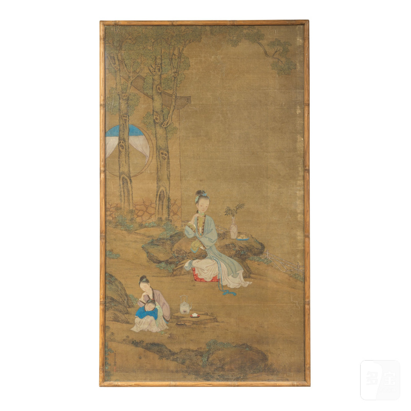 郎世寧（傳） 庭院仕女圖 設色描金絹本 鏡框 | AFTER LANG SHINING (GIUSEPPE CASTIGLIONE, 1688-1766) - 图4
